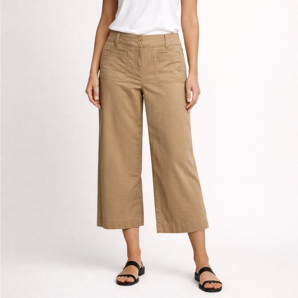 LOFT Pants - Ann Taylor LOFT Khaki Patch Pocket High Waist Wide Leg Crop Chinos size 10